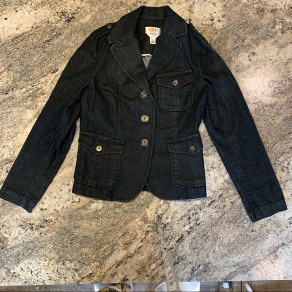 Talbots Petites denim blazer dark wash stretch military utility size 6 - Picture 3 of 10